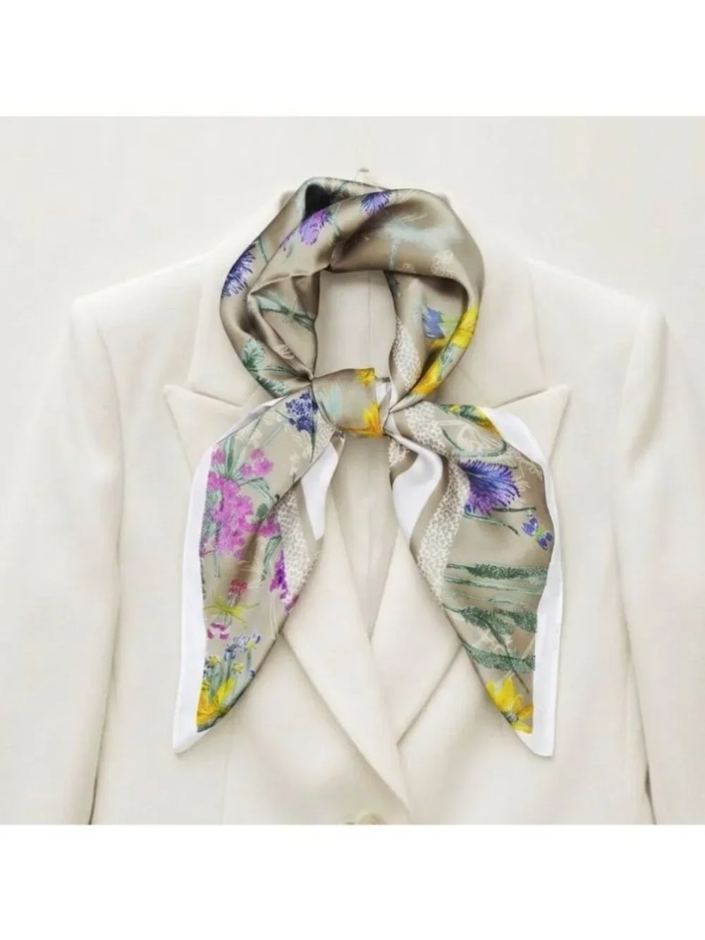 ✨Luxury Elegant Silky Square Scarf Blue Orange Floral Garden Print Shawl Wrap